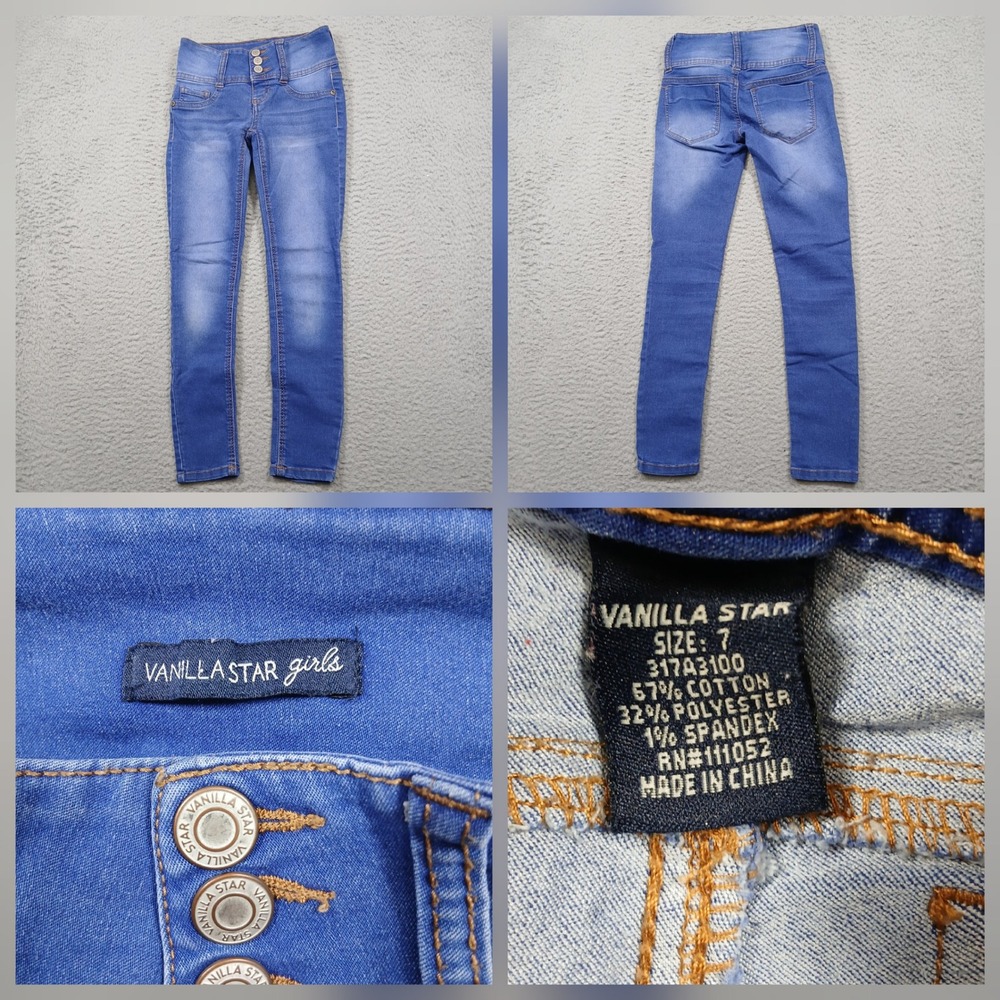 Vanilla Star Girls Skinny Jeans Size 7 Blue Stretch Denim 3 Button